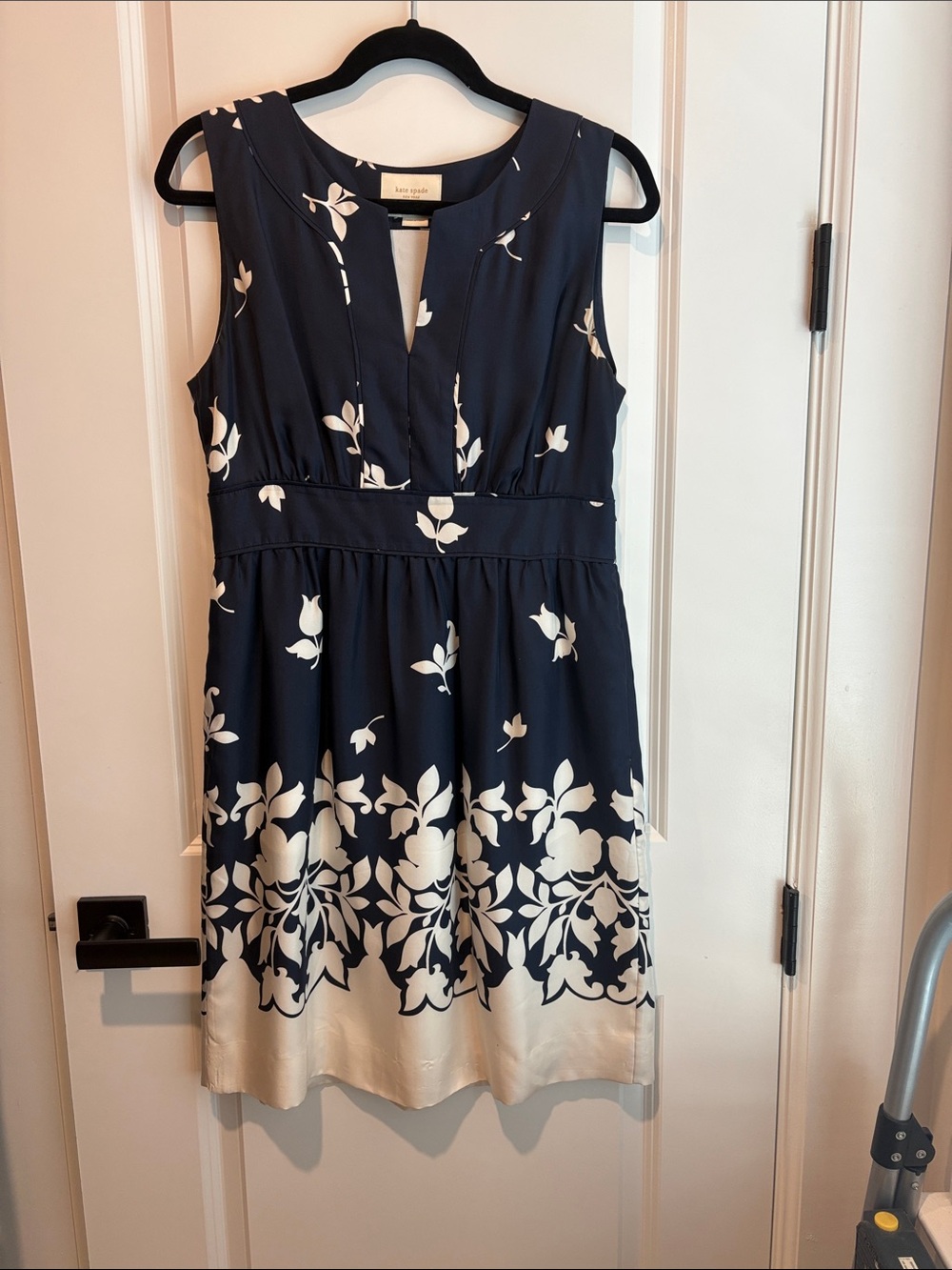kate spade Navy and White Floral Border Midi Dress